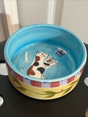 Tabletops Gallery “Yarns of Fun” Hand-Painted Cat Stoneware Bowl like new
